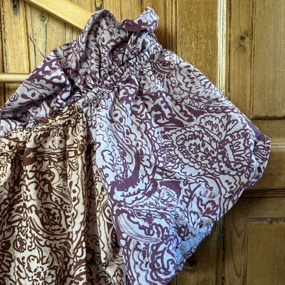 Free People Medium Tunic Brown Purple White Mini Dress Off The Shoulder Babydoll - Picture 3 of 7